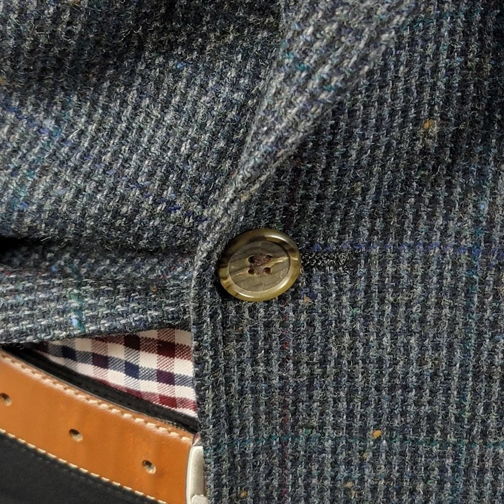 VTG Evan Picone Men's Tweed Sport Coat Blazer‎ Two Button Navy Plaid Wool Sz 44L